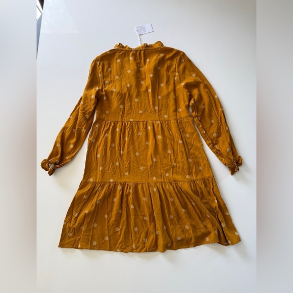 Lucky Brand-Mustard Medallion- Long Sleeve-Ruffle Neck-Fall-Dress-NWT-Size S - Picture 2 of 11